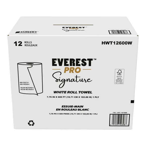 Everest Pro Signature White Towel Roll 12 × 600'