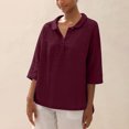 thumbnail image 2 of Penkiiy Blouse Décontractée pour Femme à Manches 3/4 Henley à Col en V Boutonnée, Dos Plissé, Blouse Unie, Hauts, T-Shirts 2TG Bordeaux, 2 of 8