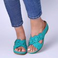 thumbnail image 2 of Womens Wedge Dress Slip on Sandals Beach Bohemian Summer Flower Leather Open Toe Mid Heel Slides Slippers, 2 of 5