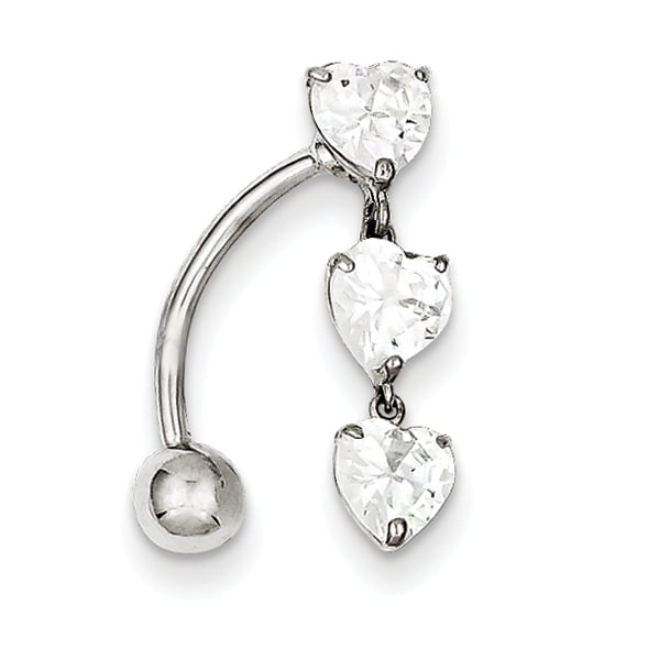 10k 5mm White Gold Heart Belly Button Rings Screw Navel Bars Body Piercing Naval