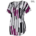 thumbnail image 1 of T-shirt pour Femme à Col en V à Rayures Haut à Manches Courtes à Fermeture Éclair Haut à Fermeture Éclair Blouse Ajustée, Violet, 5TG, 1 of 6