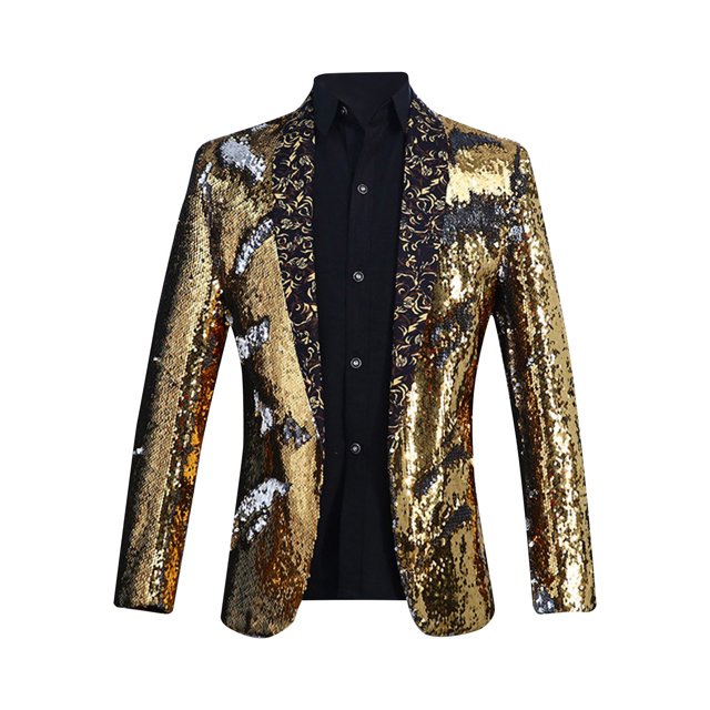 TIMIFIS Mens Shiny Sequin Blazer Dinner Prom Wedding One Button Suit Jacket Lapel Dress Blazer