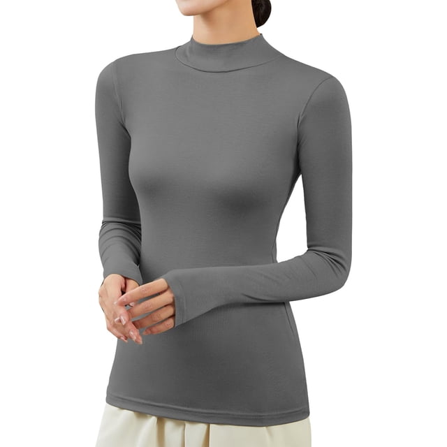 Kcodviy Chandail à Col Roulé Chandail à Col Roulé pour Femmes Hauts Thermiques pour Femmes Manches Longues avec Trous pour les Pouces Chemise à Manches Longues Chemise à Patte Top Thermal Rideaux Isolés Haut Thermique Moulant pour Femmes Coupe Ajustée Basique