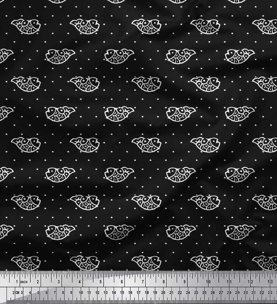 Soimoi Cotton Duck Fabric Fish Block Printed Craft Fabric by The Yard 42 Inch Wide