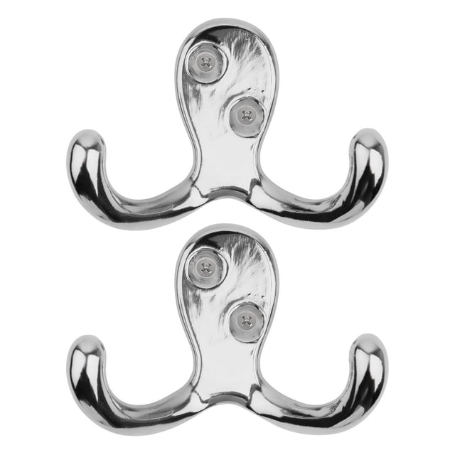 era Welcome Hook, 2-pack Chrome, front-facing view of two wall-mounted double-prong hooks with a polished chrome finish and two visible mounting screws each, measuring 2.75 by 1.87 inches, suitable for hanging coats, hats, towels, or keys in home storage and organization.