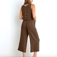 thumbnail image 3 of RKSTN Two Piece Set for Woman Round Neck Solid Color Sleeveless Blouse and Loose Pockets Pants Summer Outfits, 3 of 7