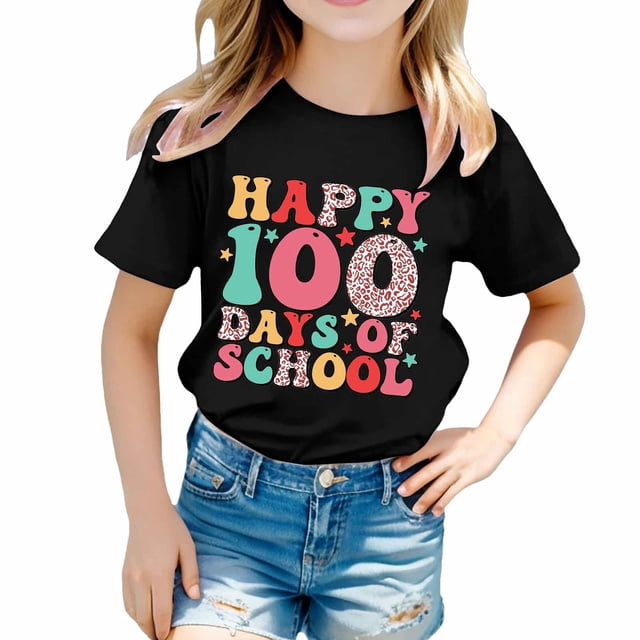 MEZZALL T-Shirts Imprimés pour Enfants Saison Scolaire Col Rond T-Shirt à Manches Courtes pour Garçons Filles Tee Hauts Mignon, 6-7 Ans