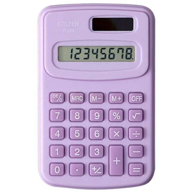 Zanvin Calculator for Student, a basic handheld calculator with a candy-colored purple design. Features an 8-digit LCD display, solar and battery operation, and durable plastic construction. Compact size of 3.9 x 2.5 inches, suitable for school supplies, office use, or home calculations.