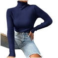 thumbnail image 2 of Aqestyerly Chandails à Col Montant pour Femmes Mode Femmes Uni Manches Longues Chandail Col Roulé Décontracté Hauts HWRETIE, 2 of 8