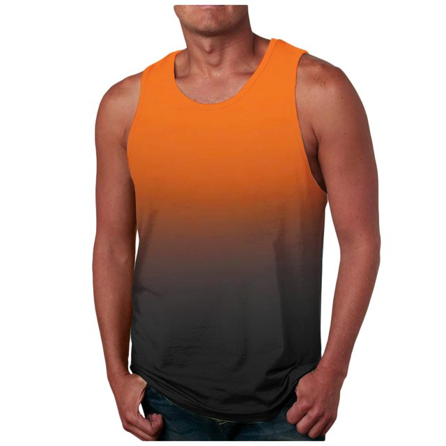 zfhfof Débardeurs Sans Manches pour Hommes Entraînement Musculaire Gym T-Shirts Col Rond Dégradé T-Shirt d'Été de Plage Hauts