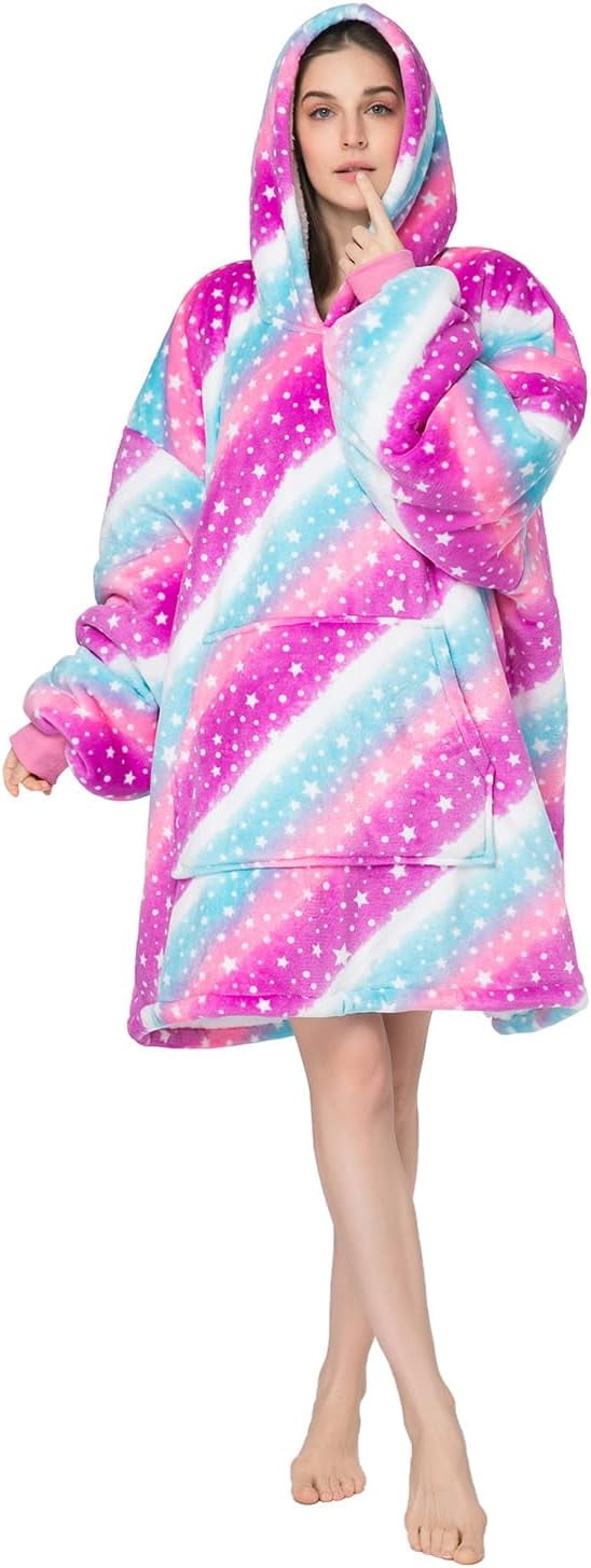 Oversized Wearable Pajamas With Big Pockets,Soft Plush Sweatshirt Hooded Popular Tops One Size Fits