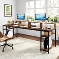 thumbnail image 4 of Tribesigns Two Person Desk with Monitor Stand, 78.74" Long Double Computer Office Desk with Storage Shelves, Large Gaming Desk Study Writing Table Workstation for Home Office (Rustic Brown), 4 of 7