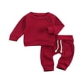 thumbnail image 2 of Newborn Baby Autumn Ribbed Knit Long Sleeve Tops+Drawstring Pants Clothes Set, 2 of 7