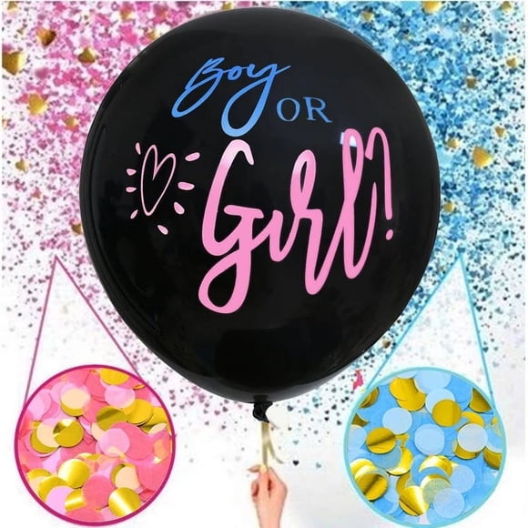 LSLJS Gender Reveal Kit, 36in Black Balloons with Blue Balloons, Tassels and Heart Shaped Paper Confetti for Baby Gender Reveal Party, Home Accessories