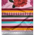 thumbnail image 3 of oneOone Cotton Cambric Fabric Stripe & Floral Panel Decor Fabric Printed BTY 56 Inch Wide, 3 of 3