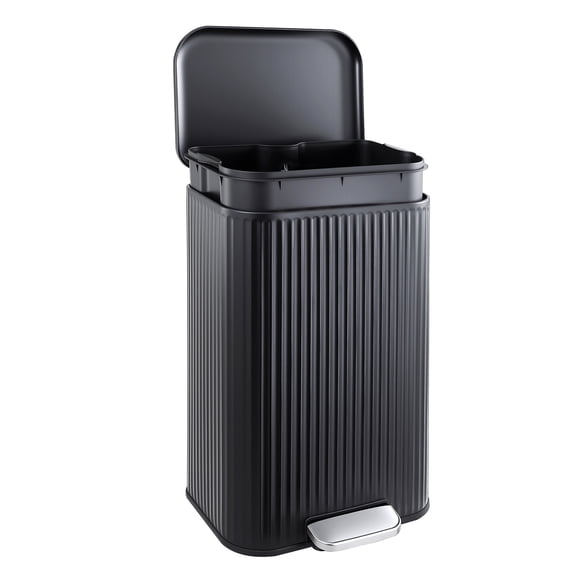 50L Stainless Steel Kitchen Trash Can – Black Step-On Garbage Bin with Soft-Close Lid, Removable Inner Bucket, Fingerprint-Resistant Finish and Odor Control – 42.8 × 35.5 × 62 cm