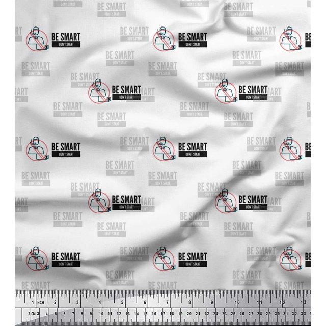 Soimoi Black Georgette Viscose Fabric Be Smart Dont Start Text Print Fabric by Yard 42 Inch Wide