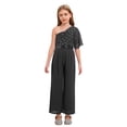 thumbnail image 1 of Sinleey Girls Ruffled Sequins Jumpsuit One Shoulder Wide Leg Long Pants Romper Wedding Prom Playsuit Black 8, 1 of 6
