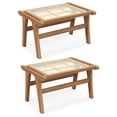 thumbnail image 1 of Costway 2 PCS Ottoman Footstool Natural Teak Wooden Foot Rest with Handwoven Rattan Indoor, 1 of 8
