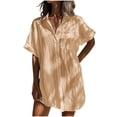 thumbnail image 2 of Weiqiqre Chemises pour Femmes Été Robe en Coton et Lin Robe Mini à Col en V Décontractée à Manches Courtes Tunique Ample Robes, 2 of 5