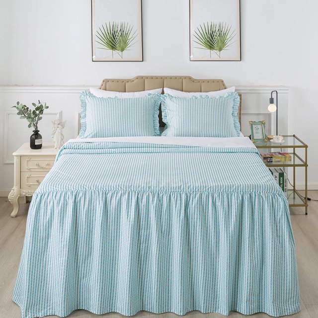 JML King Ruffle Skirt Bedspread Set,3 Piece Ruffled Polka Dot Bedspread with 30" Drop
