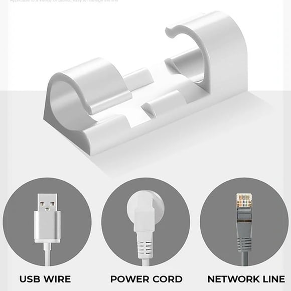 Self Adhesive Cable Organizer Clips Wire Management Cord Holder Desktop Data Cable Storage Clips Strong Adhesion No Drill Design For Office Home Car Desk Charging Cable Organization Use