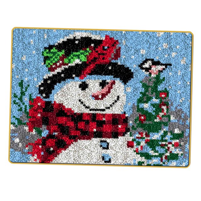 Snowman Latch Hook Rug s Sewing Carpet Cushion Embroidery DIY Christmas Home Scarf Snowman