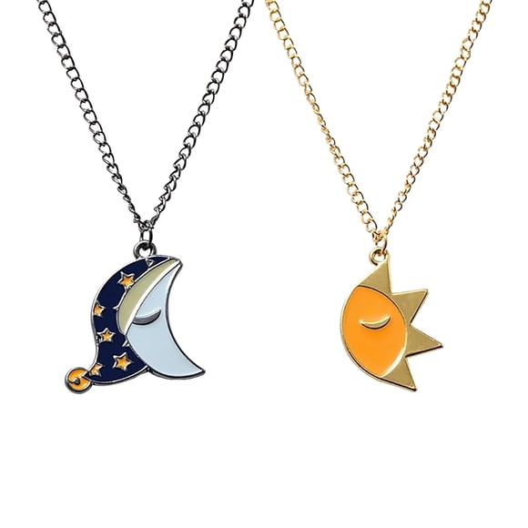 SIfdSeng Couple Sun and Moon Patchwork Cartoon Necklace Sun and Moon Metal Oil Couple Necklace Pendant