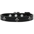 thumbnail image 1 of Argent Fleur de Lis Widget Chien Collier Noir Taille 16, 1 of 2