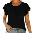 thumbnail image 1 of Birdeem Mode Femmes Col Rond Manches Courtes T-Shirt Uni à Volants Blouse d'Été, 1 of 7