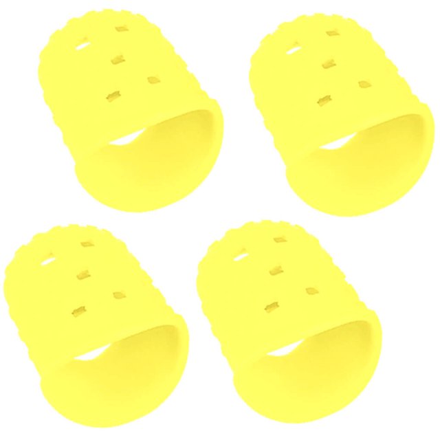 QualitChoice 4pcs Guitar Playing Left Hand Fingertip Ukulele Guitar Fingertip Silicone Protective Cover yellow L 1Set