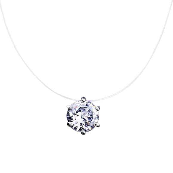 Funie Women Round Cubic Zirconia Pendant Necklace Invisible Fishing Line Chain Jewelry