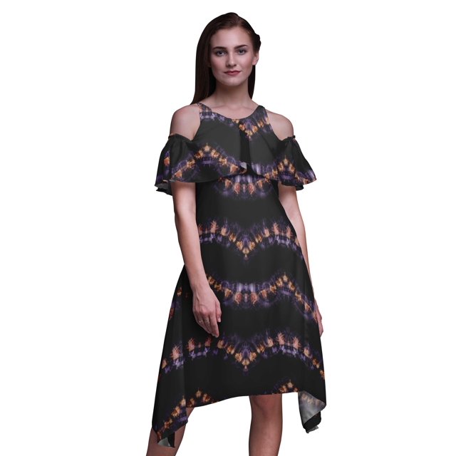 Bimba Robe d'Été Style Chic à Épaules Dénudées Imprimé Teinture sur Nœuds Orange pour Femmes - TP
