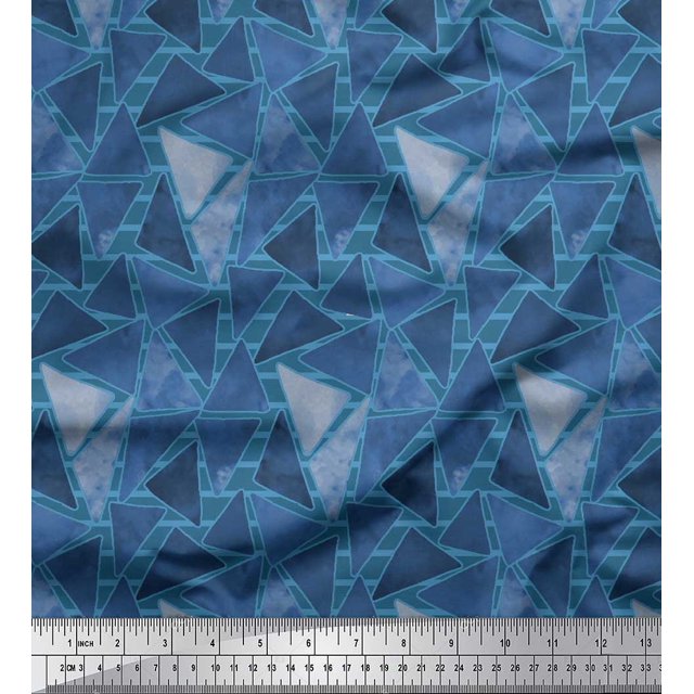 Soimoi Blue Rayon Fabric Facets Triangle Geometric Print Fabric by The Yard 58 Inch Wide