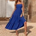 thumbnail image 3 of Robe Bohème pour Femmes Robe Bohème pour Femmes à Bretelles Spaghetti, Smockée, à Étages, Longue, de Plage, Soleil, Sans Manches, Unie, Robe Maxi, 3 of 8