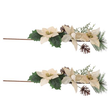 OULII 2Pcs Realistic Artificial Poinsettia Picks Multi Color Xmas Flower Stems Christmas Ornament