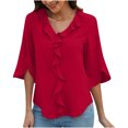 thumbnail image 1 of Timegard Tops for Women Petal 1/2 Sleeve Ruffle V-Neck Back Ruched Comfy Tee Summer Beach Casual Loose Top, 1 of 6