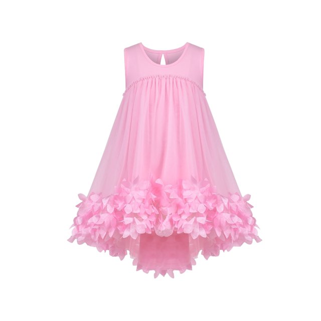 Robe Fille Rose Fleurs 3D Sans Manches Taille Haute Ensemble de Sac à Main 5 Ans