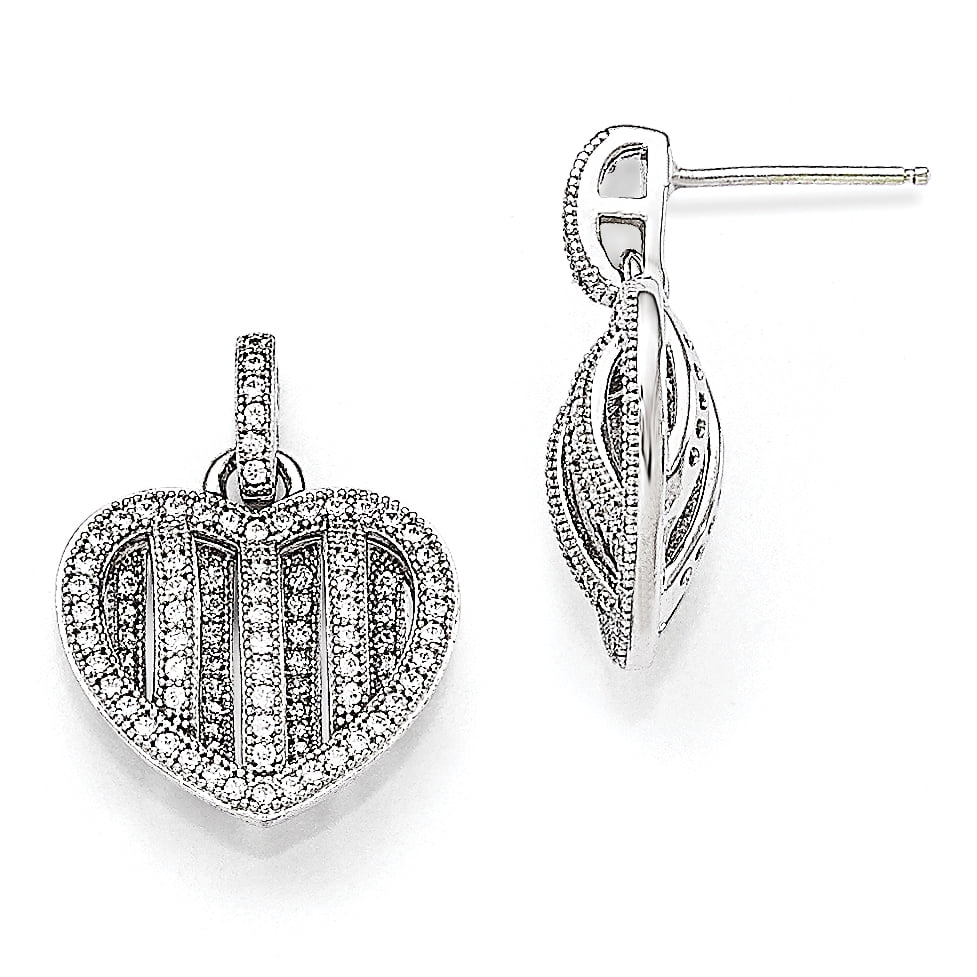 Boucles d'Oreilles Pendantes à Tige Cœur en Argent Sterling 925 avec Zircon Cubique Cz, Goutte Amour