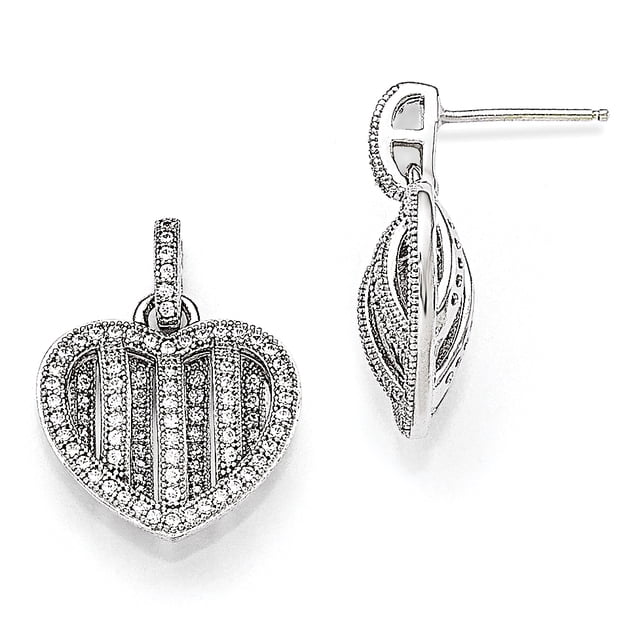 Boucles d'Oreilles Pendantes à Tige Cœur en Argent Sterling 925 avec Zircon Cubique Cz, Goutte Amour