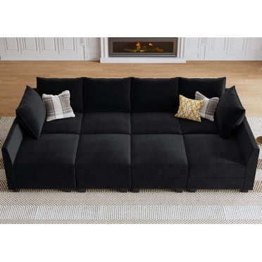 HONBAY Velvet Convertible Sectional Sleeper Sofa Couch with Storage for Living Room, Black
