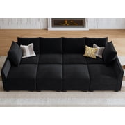 HONBAY Velvet Convertible Sectional Sleeper Sofa Couch with Storage for Living Room, Black
