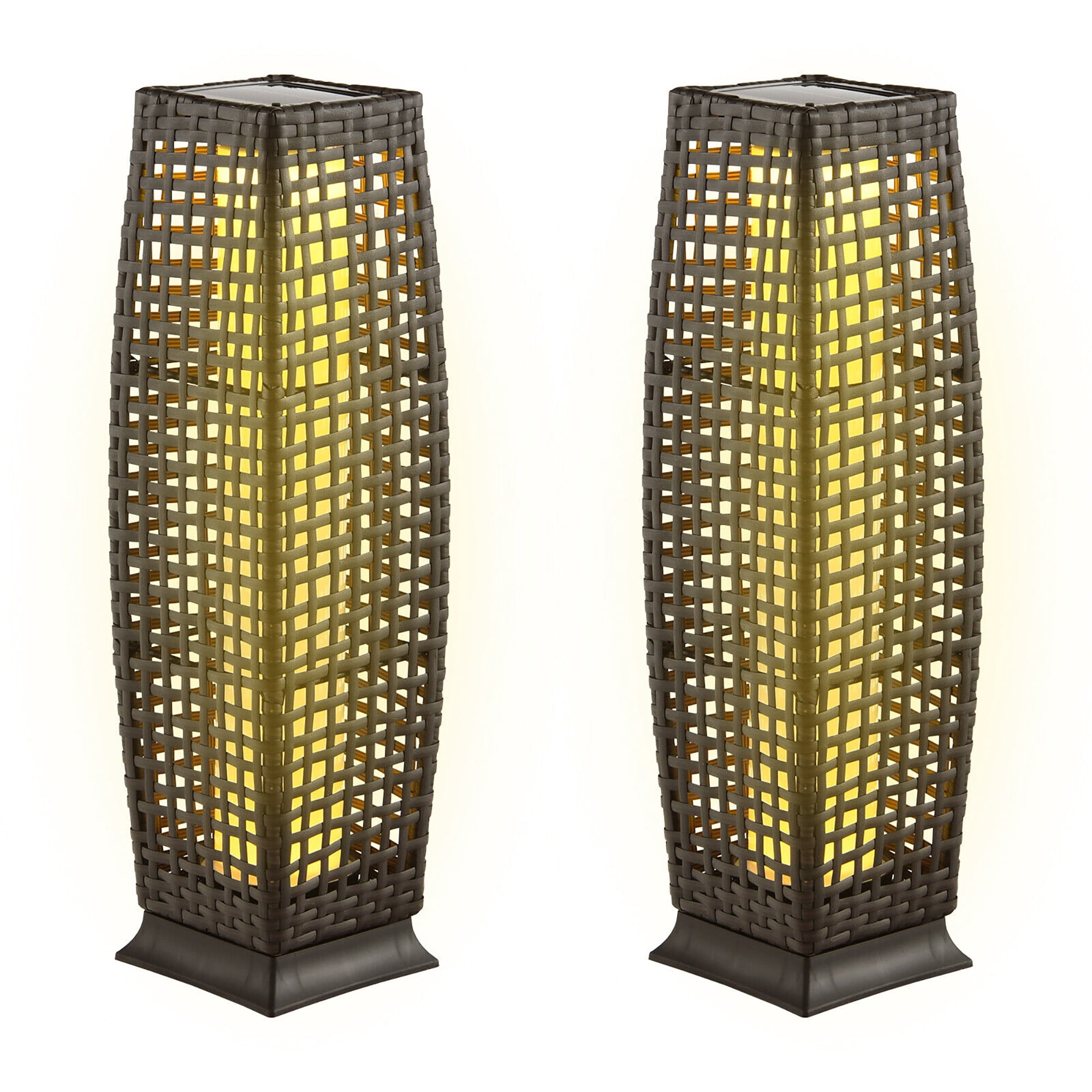 Gymax 2-Piece Outdoor Solar-Powered Floor Lamps IP65 Waterproof w/ Auto On/Off Light Mix Brown
