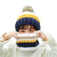 thumbnail image 1 of MesaSe 2 Pcs/Set Kids Winter Hat Scarf Set Plush Knitting No Brim Fur Ball Decoration Contrasting Color Cold-proof Thick Neck Protection Baby Bonnet Scarf Set for Daily Wear, 1 of 10