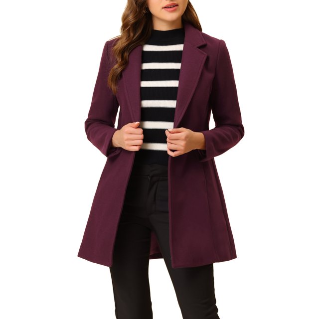 INSPIRE CHIC Manteau Long Classique pour Femme à Revers Cranté Manches Longues P Violacé