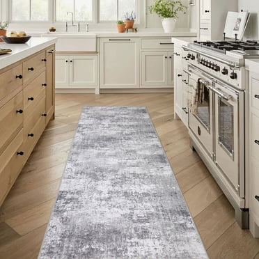 BERTHMEER 3'x10' Runner Rugs for Hallway Bedroom Entryway Kitchen Entrance Laundry Corridor Doorway Passage Washable Non Slip Abstract Modern Contemporary Distressed Indoor Runner Rugs, Gray