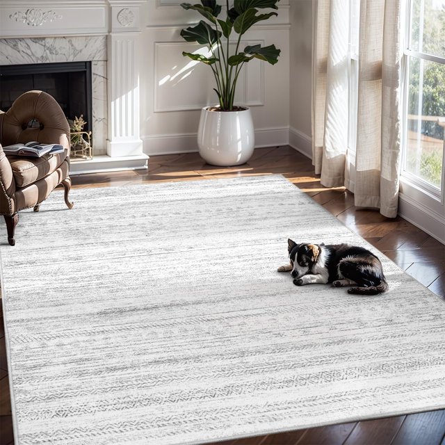 Boho Area Rug 3x5 Carpet-Rugs for Living Room Distressed Moroccan-Machine Washable Rugs for Kitchen Entryway Bedroom Dining Room Living Room Modern Neutral Rug White & Grey