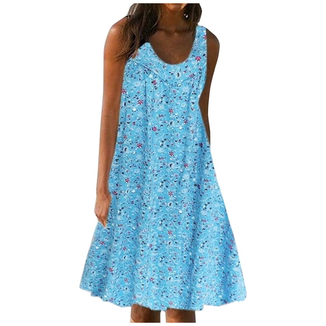 Robe d'Été Courte pour Femmes Robe d'Été pour Femmes à Imprimé Robe à Manches Courtes à Col Rond Robe Ample Robe de Plage Robe Soleil Robe Midi Fluide à Volants Robe d'Été Fluide pour Femmes