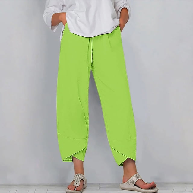 RXIRUCGD Capris d'Été Confortables et Amples pour Femmes, Couleur Unie, Vert, Taille : S