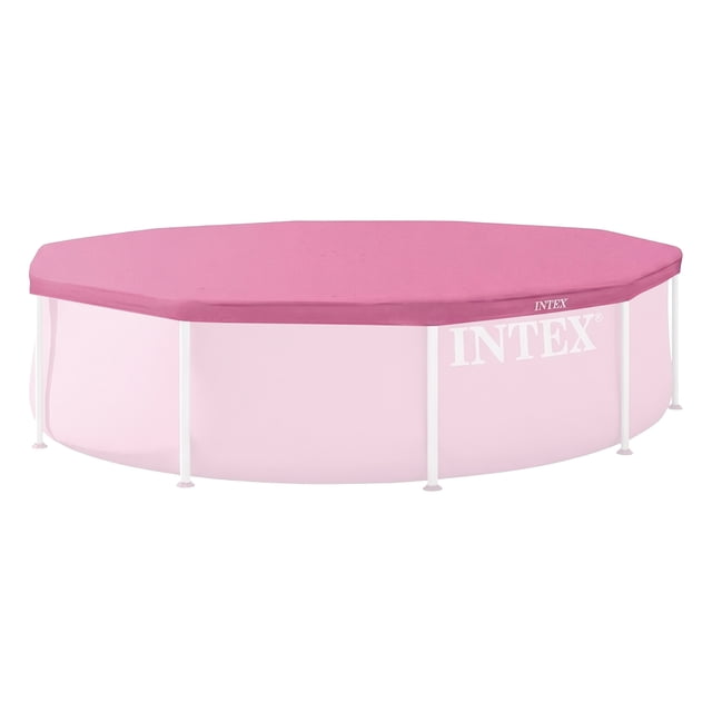 INTEX 10 Foot Pool Cover for Round Metal Frame Outdoor Backyard Swimming Pool, Pink
